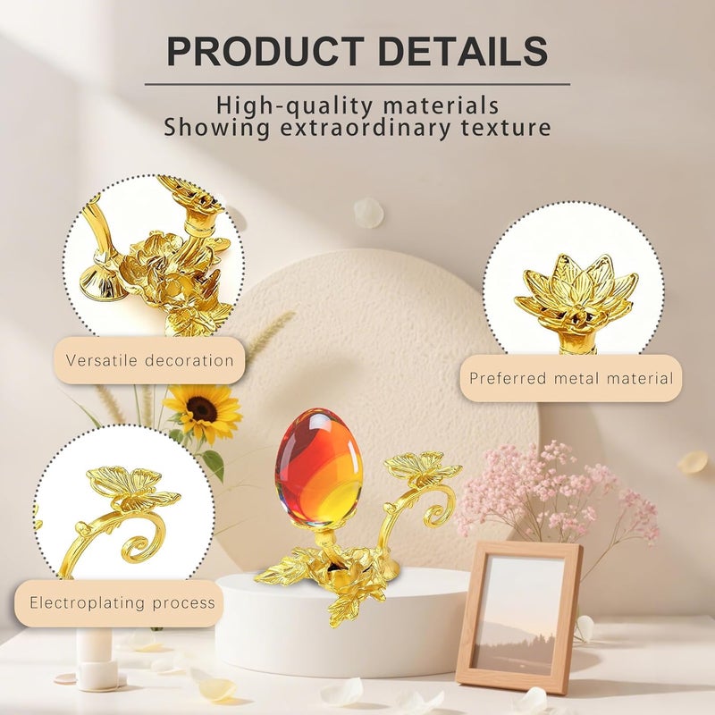 GeryVtee 4PCS Crystal Ball Stand Sphere Display Stand Metal Crystal Holder Balls Ornament Rack Holder Metal Base Flower Shape (Gold) - Image 3